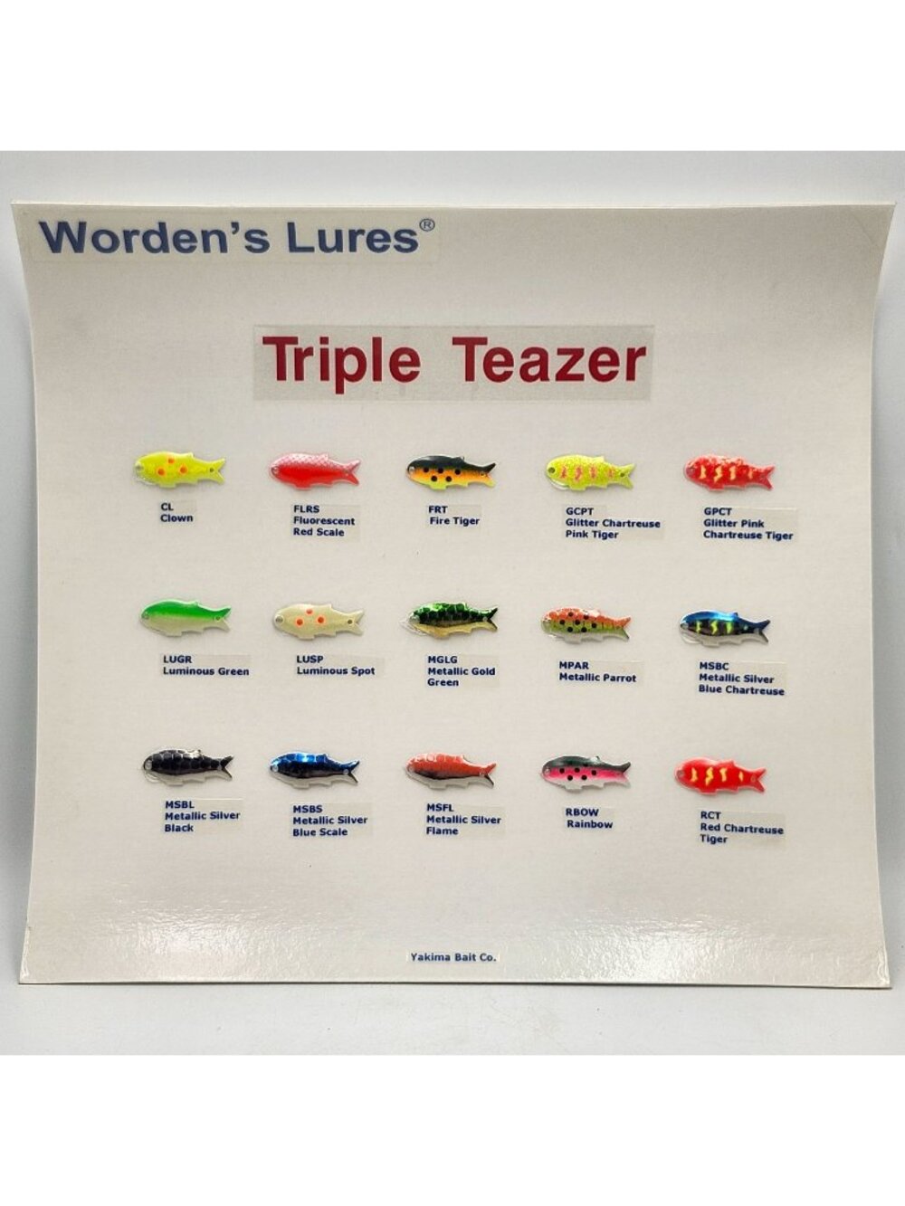 Yakima Bait Co Wordens Lures Triple Teazer Show Sales Display Board Fishing
